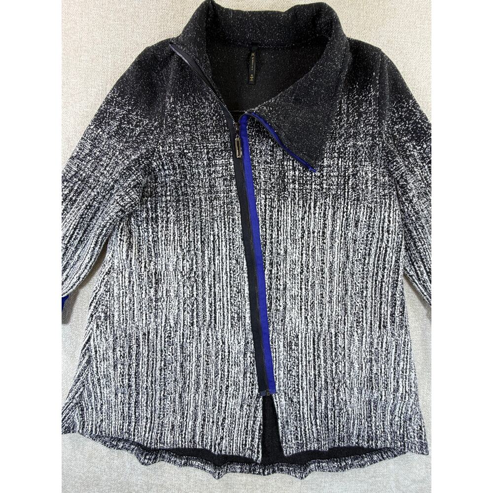 IC by Connie K Women's XL Black White Artsy 3/4 Sleeve Full Zip Jacket Casual - Picture 9 of 12
